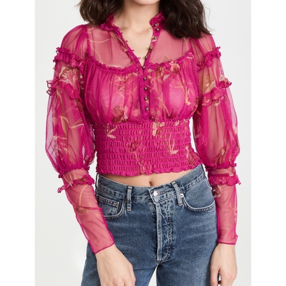 Free People Time For Shine Mesh Top Floral Cropped S NWT